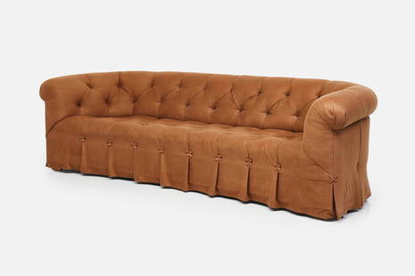 Michael Taylor, 'Syrie Maugham' Sofa: MICHAEL TAYLOR&#39;Syrie Maugham&#39; sofa, 2000sTufted Loro piana cashmere. Manufactured by Michael Taylor Designs, USA.Underside with fabric manufacturer&#39;s label.31&quot; H x 103&quot; W x 41&qu