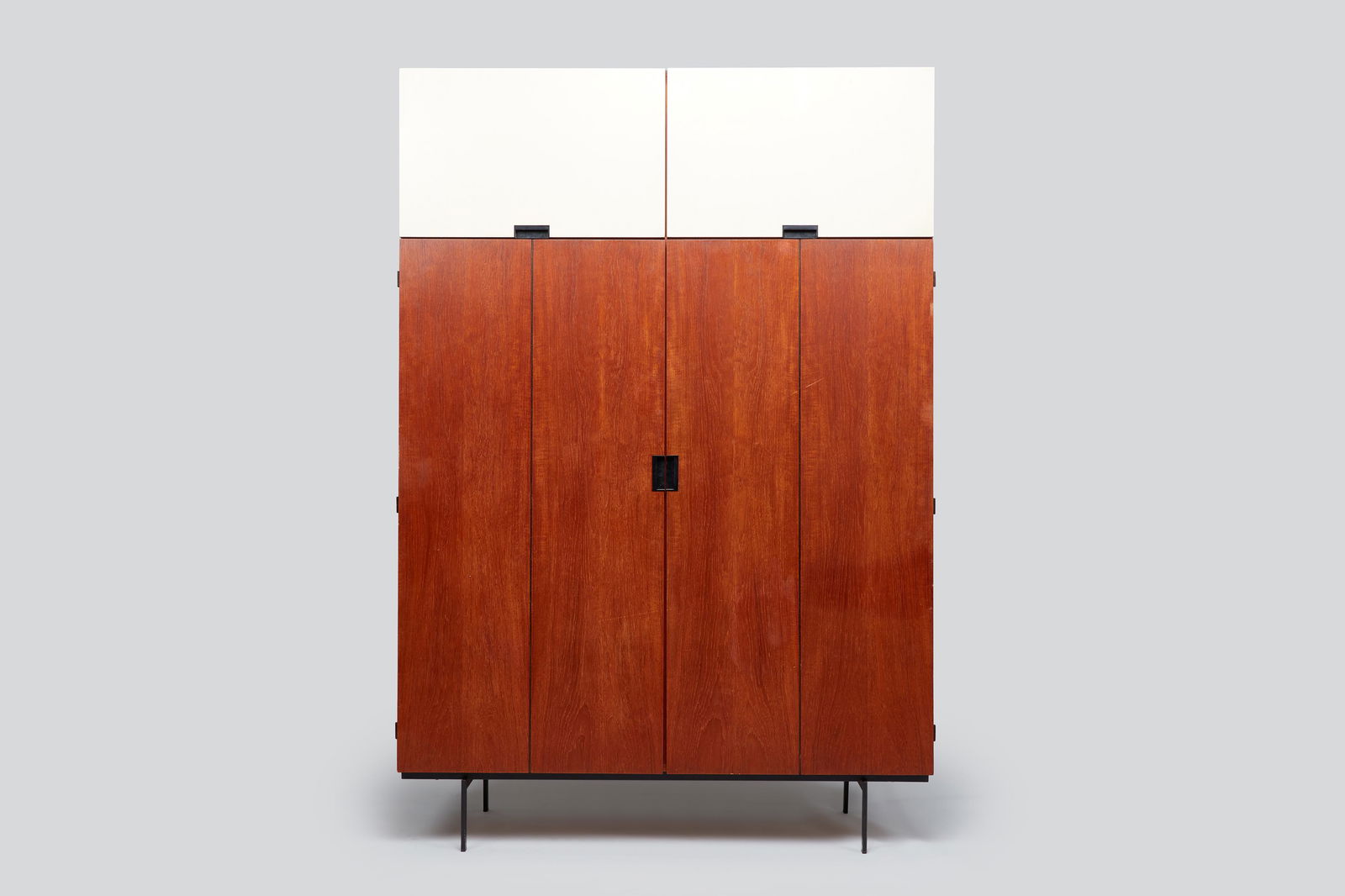 Cees Braakman, 'Japanese' Wardrobe Cabinet: CEES BRAAKMAN'Japanese' wardrobe cabinet, model no. KU-10, ca. 1958Teak-veneered wood, painted wood, painted metal, chrome-plated steel. Manufactured by Pastoe UMS, Holland.87" H x 59.25&