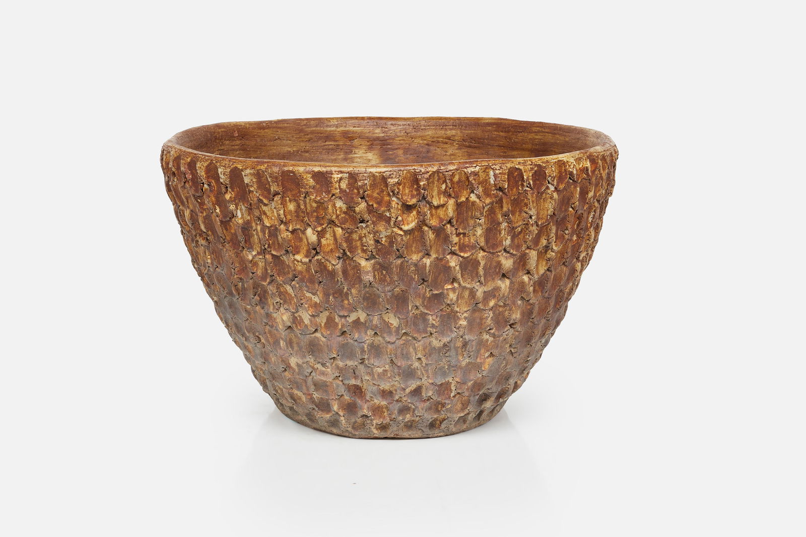 Stan Bitters, 'Thumb' Pot: STAN BITTERS'Thumb' pot, 1970sGlazed stoneware. Produced by Hans Stumpf, Fresno, CA.Interior incised "A-24" and other illegible lettering/numbering.15.5" H x 24.5" Diameter