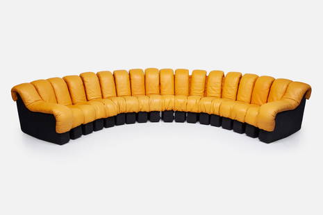 Berger, Peduzzi Riva, Ulrich + Vogt, 'Non-Stop' Sectional Sofa (20): UELI BERGER, ELENORE PEDUZZI RIVA, HEINZ ULRICH + KLAUS VOGT Twenty-part 'Non-Stop' sectional sofa, model no. DS600, 1970sLeather, felt, steel. Manufactured by De Sede, Switzerland and distributed by