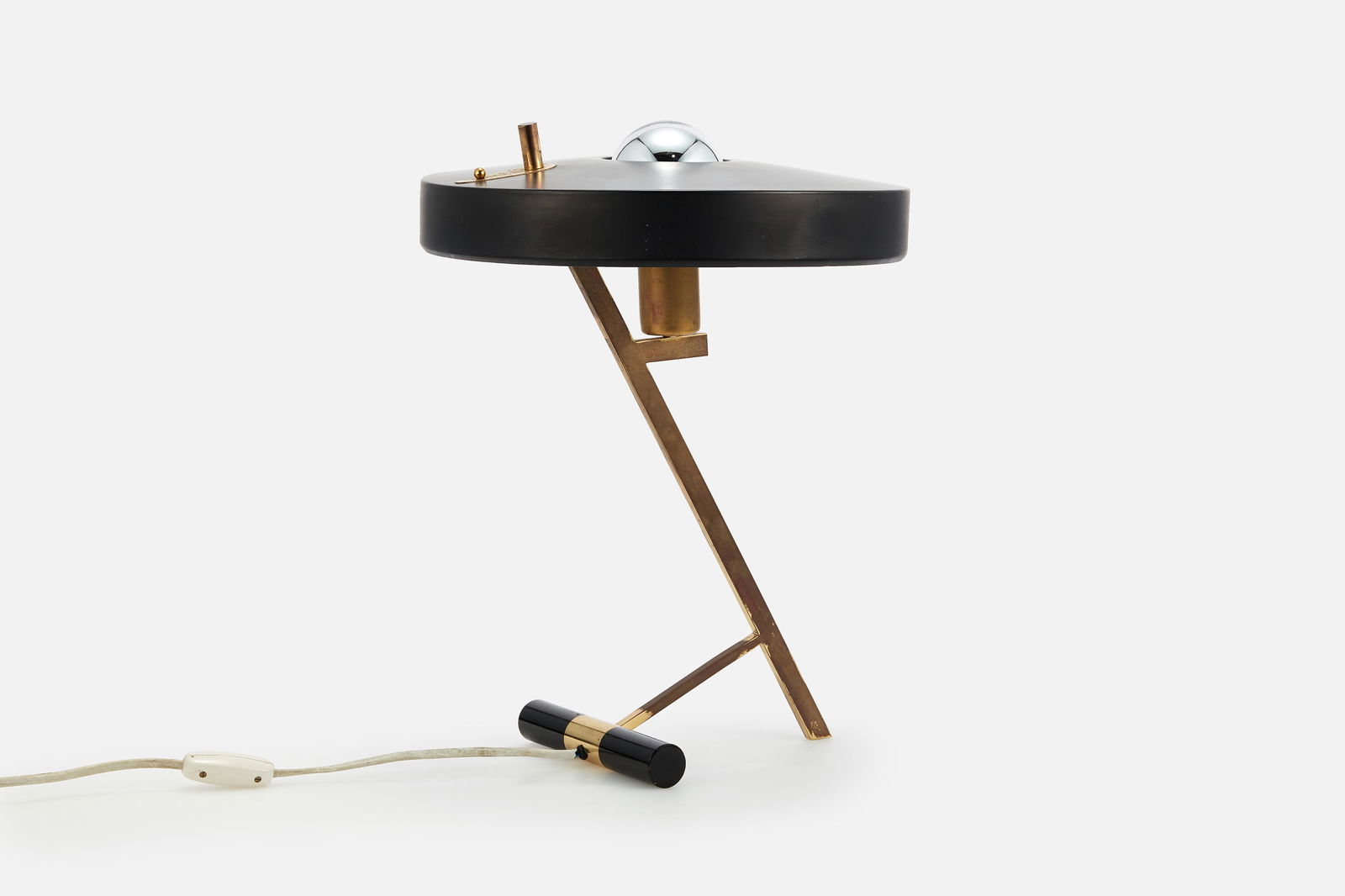 Louis Christiaan Kalff, 'Z' Table Lamp: LOUIS CHRISTIAAN KALFF'Z' table lamp, ca. 1955Enameled steel, brass. Manufactured by Philips, Belgium / Netherlands.Brass plate on top impressed with maker's mark. 17.25" H x 12