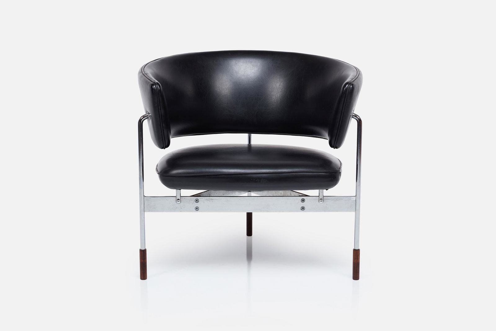 Sigurd Ressell, Rare 'Cirkel' Chair: SIGURD RESSELLRare 'Cirkel' armchair, 1960sVinyl, chrome-plated metal, rosewood. Manufactured by Rastad & Relling, Norway. 27.5" H x 29" W x 25" DSeat height: 15"&