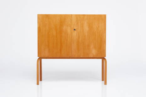 Alvar Aalto, Cocktail Cabinet: ALVAR AALTOCocktail cabinet, model no. 810, 1940sBent birch laminated wood, birch. Manufactured by O.y. Huonekalu-ja Rakennustyötehdas A.b., Turku, for Artek, Finland. 39.5" H x 37.5" W x 16" D