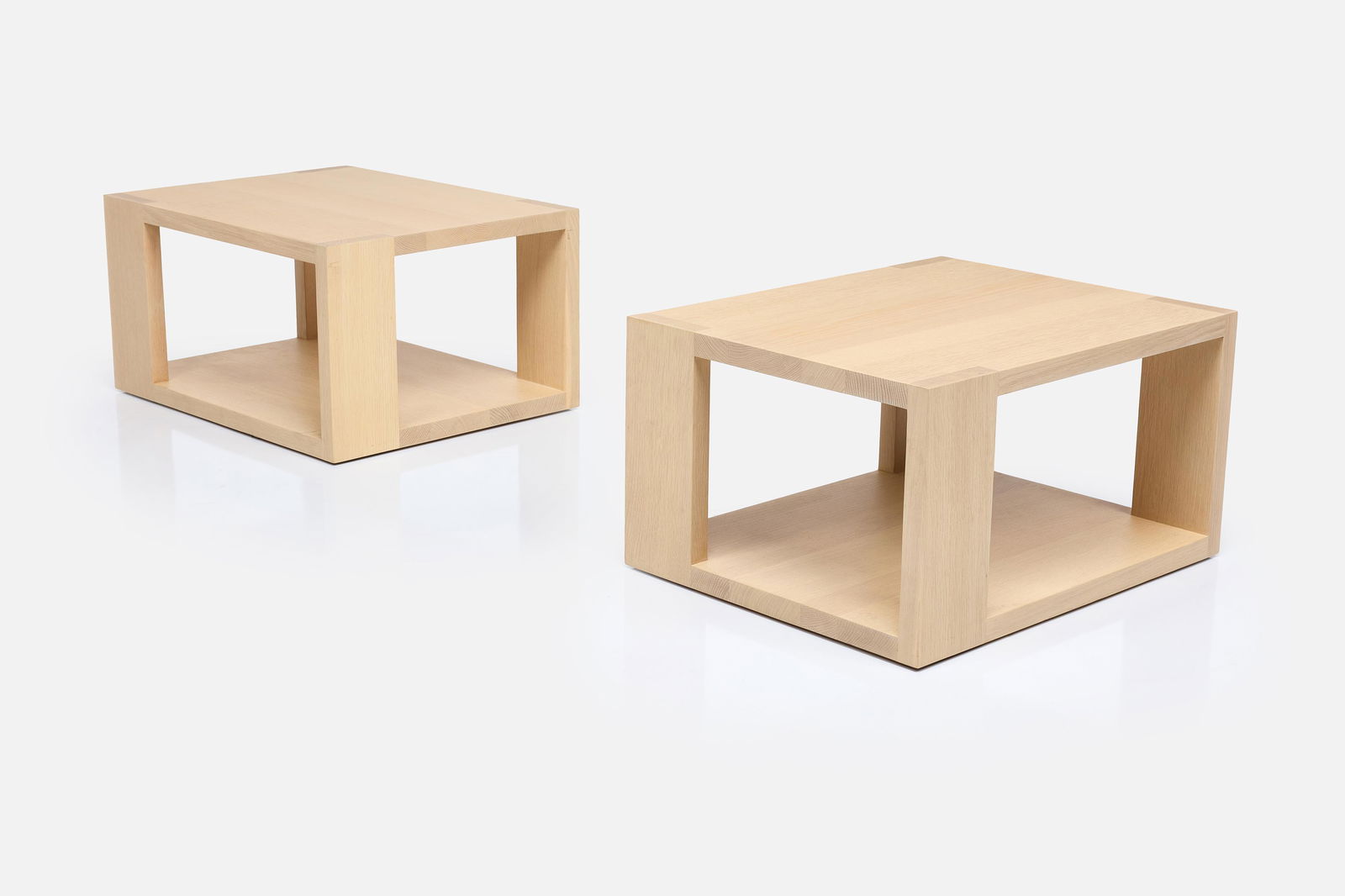 John Pawson, End Tables (2): JOHN PAWSONPair of end tables, 2009White oak. Custom-made.Each: 16" H x 30" W x 24" D Provenance: Private Collection, Bel-Air, CA Literature: James Reginato, "John Pawson Achieves