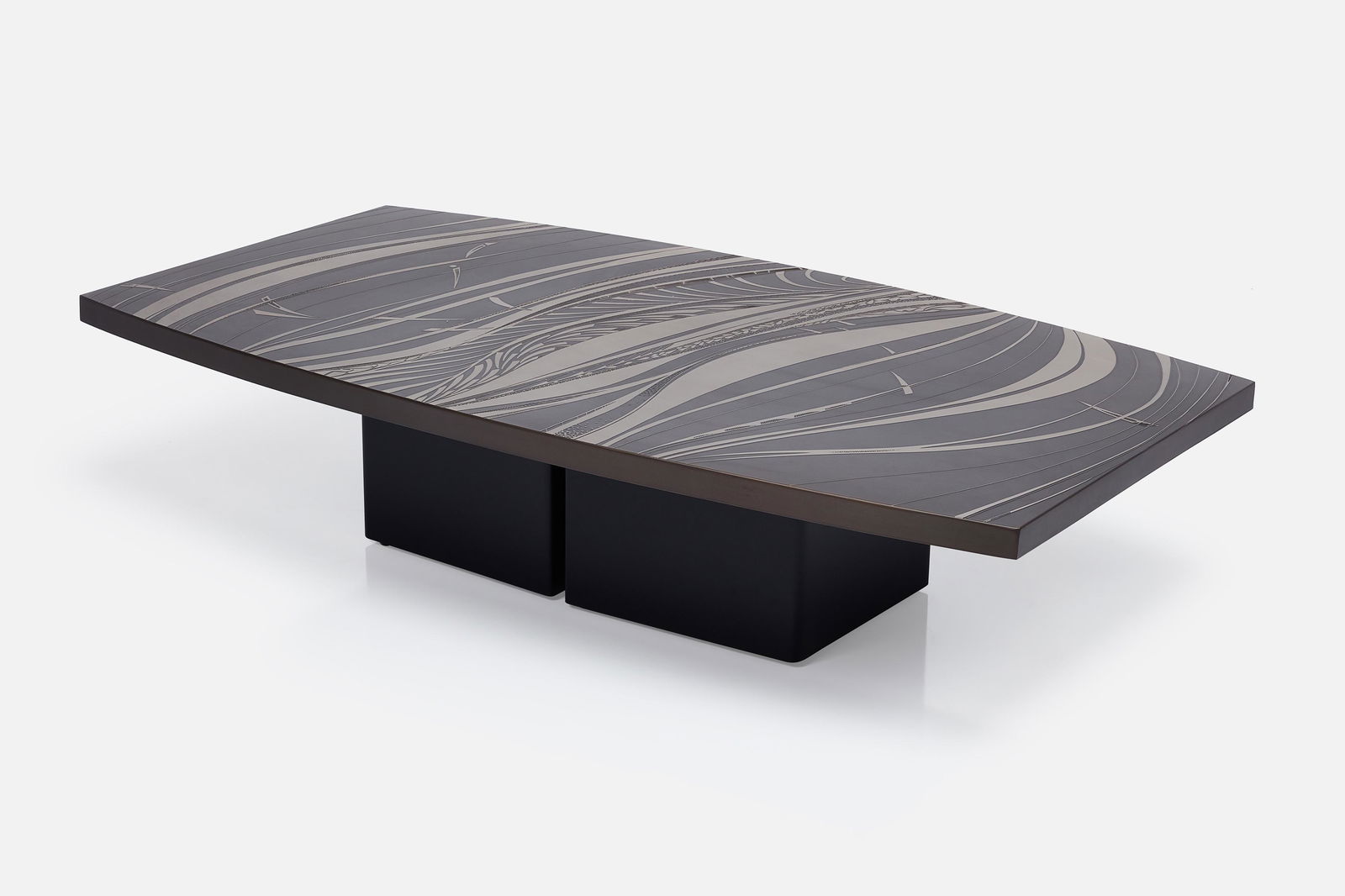 Christian Heckscher, 'Surf' Coffee Table: CHRISTIAN HECKSCHER'Surf' cocktail table, 2000sPatinated bronze, nickel, lacquered steel. Studio-made in the USA.Signed in the tabletop design.13.5" H x 61" W x 33.5" D