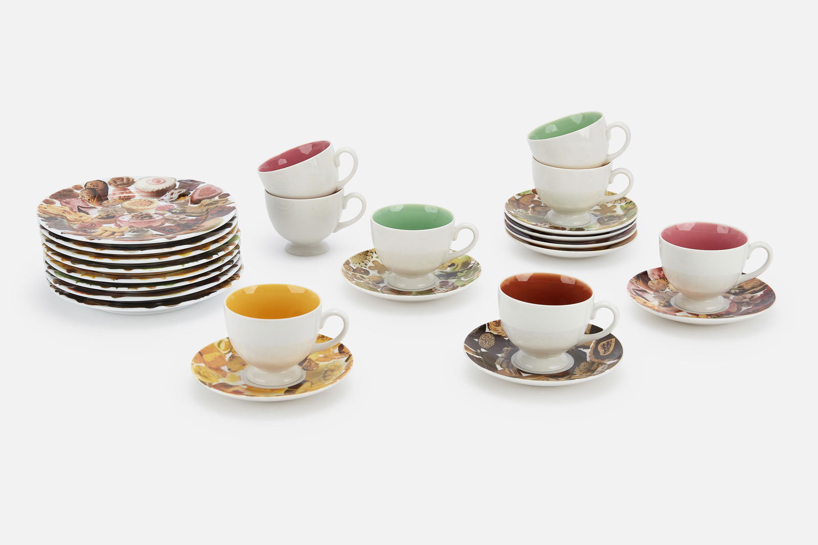 Laurie Simmons, Dessert Plate and Tea Set (16): LAURIE SIMMONS (American, b. 1949)Dessert plate set and tea set, 2004Bone china. Manufactured by Bozart/Cerealart, USA.Each set from the edition of 2500.Underside of each with stamped manufa