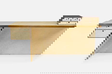 Kelly Wearstler, 'Dillon' Executive Desk: KELLY WEARSTLER'Dillon' executive desk, designed 2015Parchment, wood, burnished brass. Produced by E.J. Victor, USA. 35" H x 72" W x 30.25" D