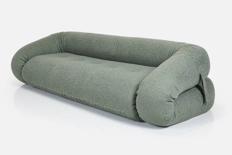 Alessandro Becchi, 'Anfibio' Convertible Sofa: ALESSANDRO BECCHI&#39;Anfibio&#39; convertible sofa, 1970sTaormino boucle fabric, foam, chrome-plated metal. Manufactured by Giovannetti Collecioni, Italy. 25&quot; H x&nbsp;94&quot; W x&nbsp;38&quot;