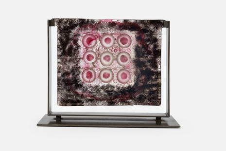 Marlene Rose, Untitled Glass Sculpture: MARLENE ROSEUntitled, 2003Pink slab glass, enameled steel.Verso with incised signature and date "M Rose 2003." 17.25" H x 23" W x 8" D Provenance: Acquired directly from the a