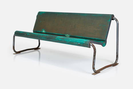 Willy Guhl, Garden Bench: WILLY GUHLGarden bench, 1960sPainted fiberglass, painted tubular steel. Made in Switzerland. 32" H x 75" W x 28" DSeat height: 18.25" 