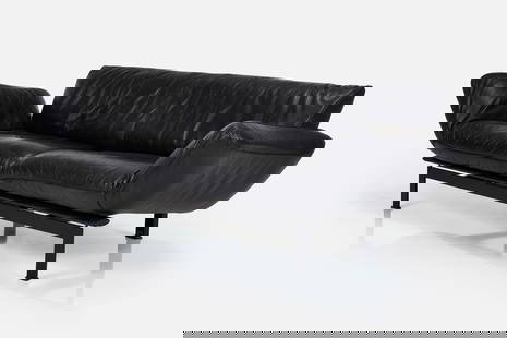 Reto Frigg, Adjustable Sofa: RETO FRIGGAdjustable sofa, model no. DS-140, 1980sLeather, painted metal, painted wood. Manufactured by de Sede, Switzerland.Side of sofa with manufacturer's logo.35" H x 90" W