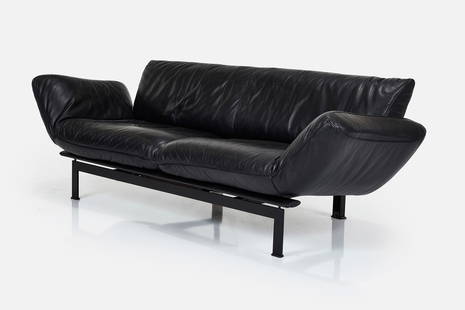 Reto Frigg, Adjustable Sofa: RETO FRIGGAdjustable sofa, model no.&nbsp;DS-140, 1980sLeather, painted metal, painted wood. Manufactured by de Sede, Switzerland.Side of sofa with manufacturer&#39;s logo.35&quot; H&nbsp;x 90&quot; W