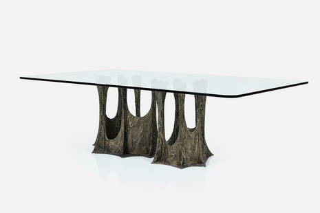 Paul Evans, 'Stalagmite' Dining Table: PAUL EVANS&#39;Stalagmite&#39; dining table, model no. PE-102, 1978Bronzed resin over steel, glass. Produced by Paul Evans Studio for Directional, USA.Base incised with &quot;P.E. &#39;78.&quot; 29&qu