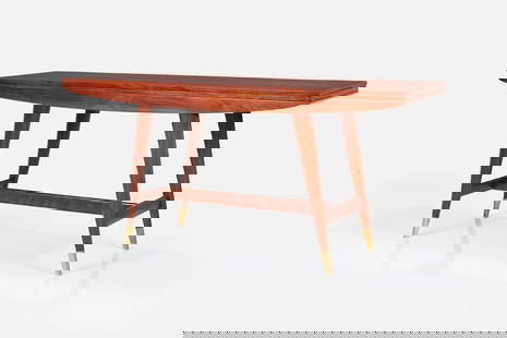 Gio Ponti, Flip-Top Console Table: GIO PONTIFlip-top console / dining table, model no. 2134, ca. 1950Walnut, brass. Manufactured by Singer & Sons, Italy. 29.25" H x 64" W × 38" D19" wide when folded