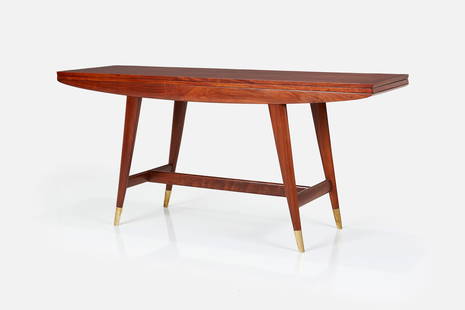 Gio Ponti, Flip-Top Console Table: GIO PONTIFlip-top console / dining table, model no. 2134, ca. 1950Walnut, brass. Manufactured by Singer & Sons, Italy. 29.25" H x 64" W × 38" D19" wide when folded