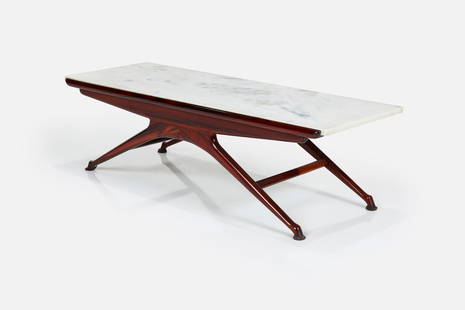 Giuseppe Scapinelli, Sculptural Coffee Table: GUISEPPE SCAPINELLISculptural coffee table, 1950sImbiua, marble. Made in Brazil. 13.75" H x 45.25" W x 17.25" D