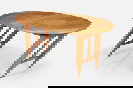 Robert Guillerme + Jacques Chambron, Expandable Dining Table: ROBERT GUILLERME + JACQUES CHAMBRONExpandable dining table, 1960sOak. Manufactured by Votre Maison, France. Together with one 14" leaf. 28.75" H x 54" - 68" W x 41.5" D