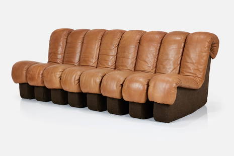 Berger, Peduzzi Riva, Ulrich + Vogt, 'Non-Stop' Sectional Sofa (8): UELI BERGER, ELENORE PEDUZZI RIVA, HEINZ ULRICH + KLAUS VOGT Eight-part 'Non-Stop' sectional sofa, model no. DS600, 1970sLeather, felt, steel. Manufactured by De Sede, Switzerland and dis