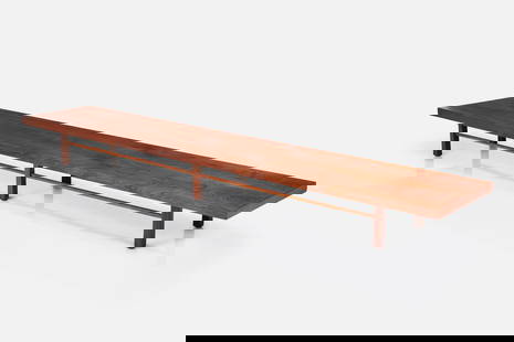 Milo Baughman, Long Coffee Table: MILO BAUGHMANLong coffee table, 1960sWalnut. Manufactured by Thayer Coggin, USA. 10" H x 106" W x 20" D