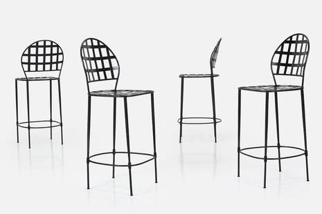 Mario Papperzini, 'Amalfi' Barstools (4): MARIO PAPPERZINISet of four &#39;Amalfi&#39; bar stools, 1950sPainted iron. Manufactured by Salterini, USA. &nbsp; Each: 41&quot; H x 16&quot; W x 16&quot; DSeat height: 26&quot;