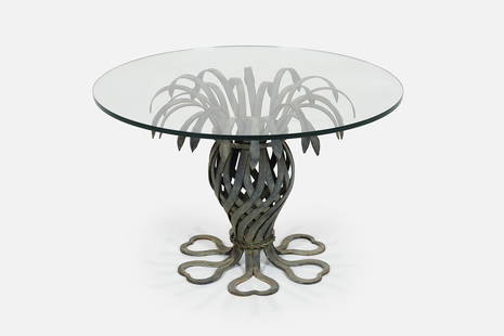 John Salterini, 'Pineapple' Side Table: JOHN SALTERINI'Pineapple' side table, 1960sIron, glass. Manufactured by Salterini, USA. 18.5" H x 25" Diameter