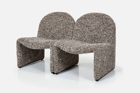 Giancarlo Piretti, Settee: GIANCARLO PIRETTI&#39;Alky&#39; settee, 1960sFabric, metal. Manufactured by Anonima Castelli, Italy. &nbsp; 48&rdquo; L x 25&rdquo; D x 29&rdquo; H&nbsp;Seat Height: 19&rdquo;