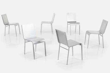 Maarten Van Severen, 'MVS CN' Side Chairs (6): MAARTEN VAN SEVERENSet of six &#39;MVS CN&#39; side chairs, 1994&nbsp;/ 21st CenturySanded and waxed aluminum. Manufactured by Lensvelt, The Netherlands.&nbsp;Each: 30.75&quot; H x 14.75&quot; W x 20.