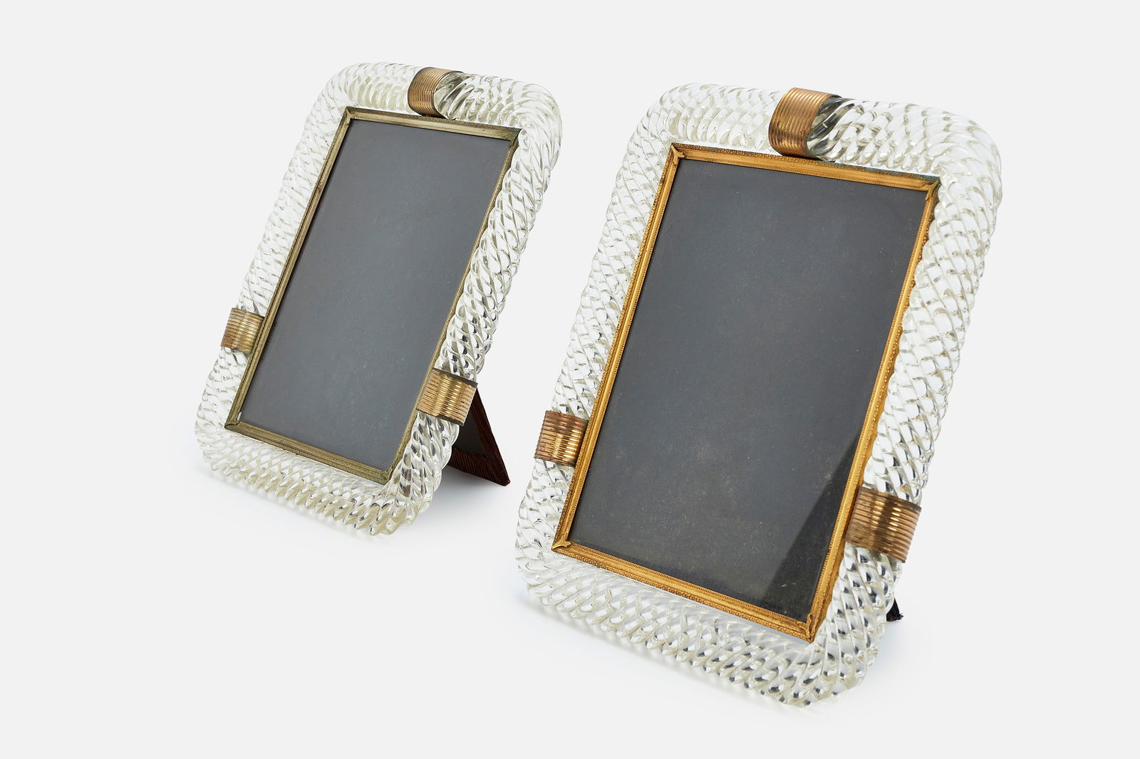 Venini, Picture Frames (2): VENINIPair of picture frames, 1950sGlass, brass, fabric. Manufactured by Venini, Italy. Each: 13" H x 11" W x 1.5" D