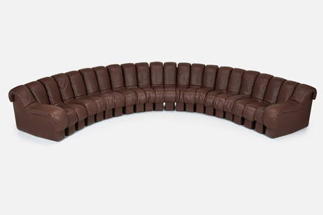 Berger, Peduzzi Riva, Ulrich + Vogt, 'Non-Stop' Sectional Sofa (22): UELI BERGER, ELENORE PEDUZZI RIVA, HEINZ ULRICH + KLAUS VOGT&nbsp; Twenty-two part &#39;Non-Stop&#39; sectional sofa, model no. DS600, 1980s Leather, felt, steel. Manufactured by De Sede, Switzerland