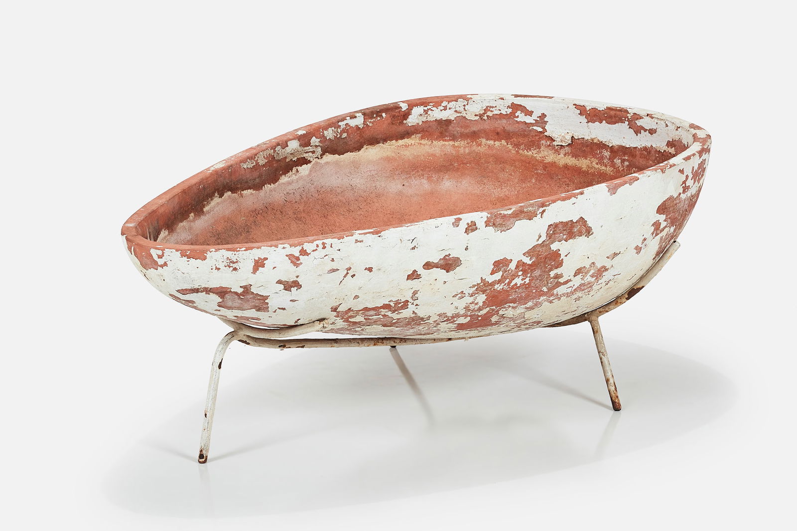 John Follis + Rex Goode, 'Pig' Planter: JOHN FOLLIS + REX GOODE Pig planter, model no. G99L, ca. 1955 Painted earthenware, painted iron. Manufactured by Architectural Pottery, USA. 15" H x 26" W x 41" D