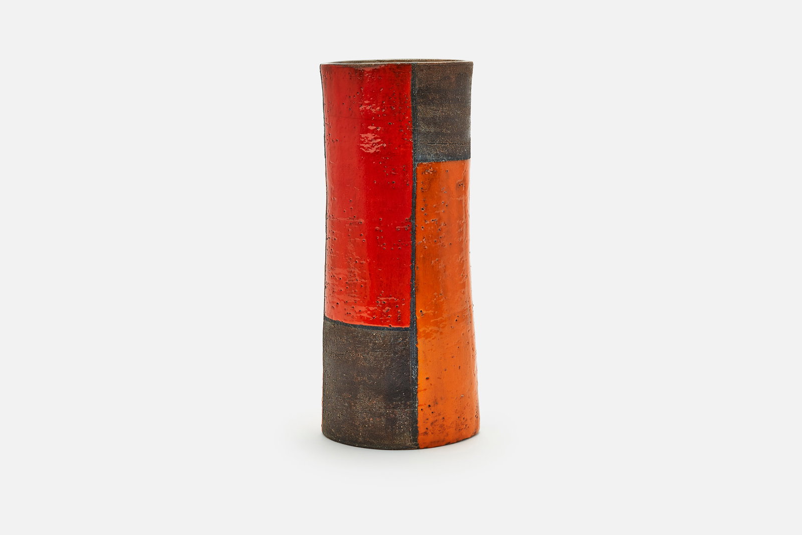 Aldo Londi, 'Mondrian' Vase: ALDO LONDI 'Mondrian' vase, ca. 1960 Glazed ceramic. Manufactured by Bitossi, Italy and distributed but Raymor, USA. Underside with Raymor sticker. 15.75" H x 6.25" W x