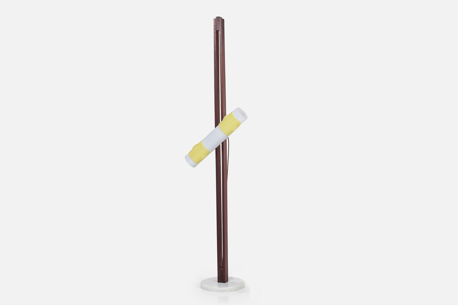 Angelo Brotto, Floor Lamp: ANGELO BROTTO Floor lamp, 1960s Mahogany, perspex, marble, brass. Manufactured by Arredoluce, Italy. 70.75" H x 19.5" W x 11.5" D