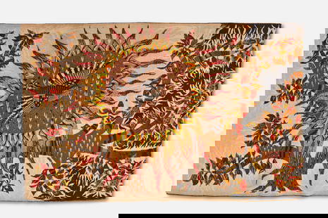 Michèle Ray, 'Jour et Nuit' Tapestry: MICHELE RAY (French, b. 1933)'Jour et Nuit' tapestry, ca. 1965Hand-woven wool. Produced by Robert Four, Aubusson, France.Woven signature to lower right. Reverse with producer's numbered label.From the