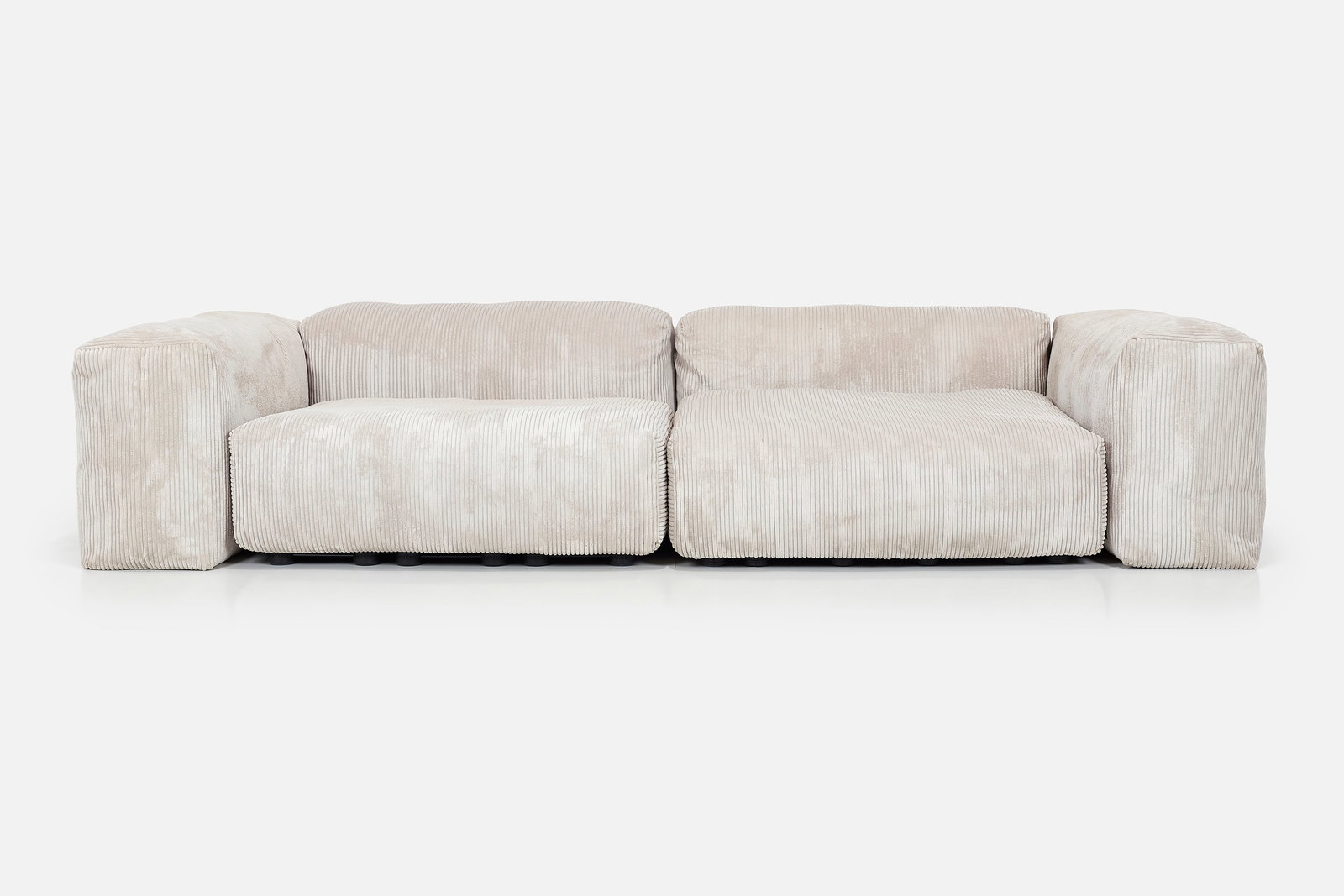 Vetsak, Two-Module Sofa: VETSAK Two-module sofa, 2020s Cord velour, plastic. Manufactured by Vetsak, USA. Seams with manufacturer's fabric tags. 21" H x 106" W x 53" D Seat height: 14"