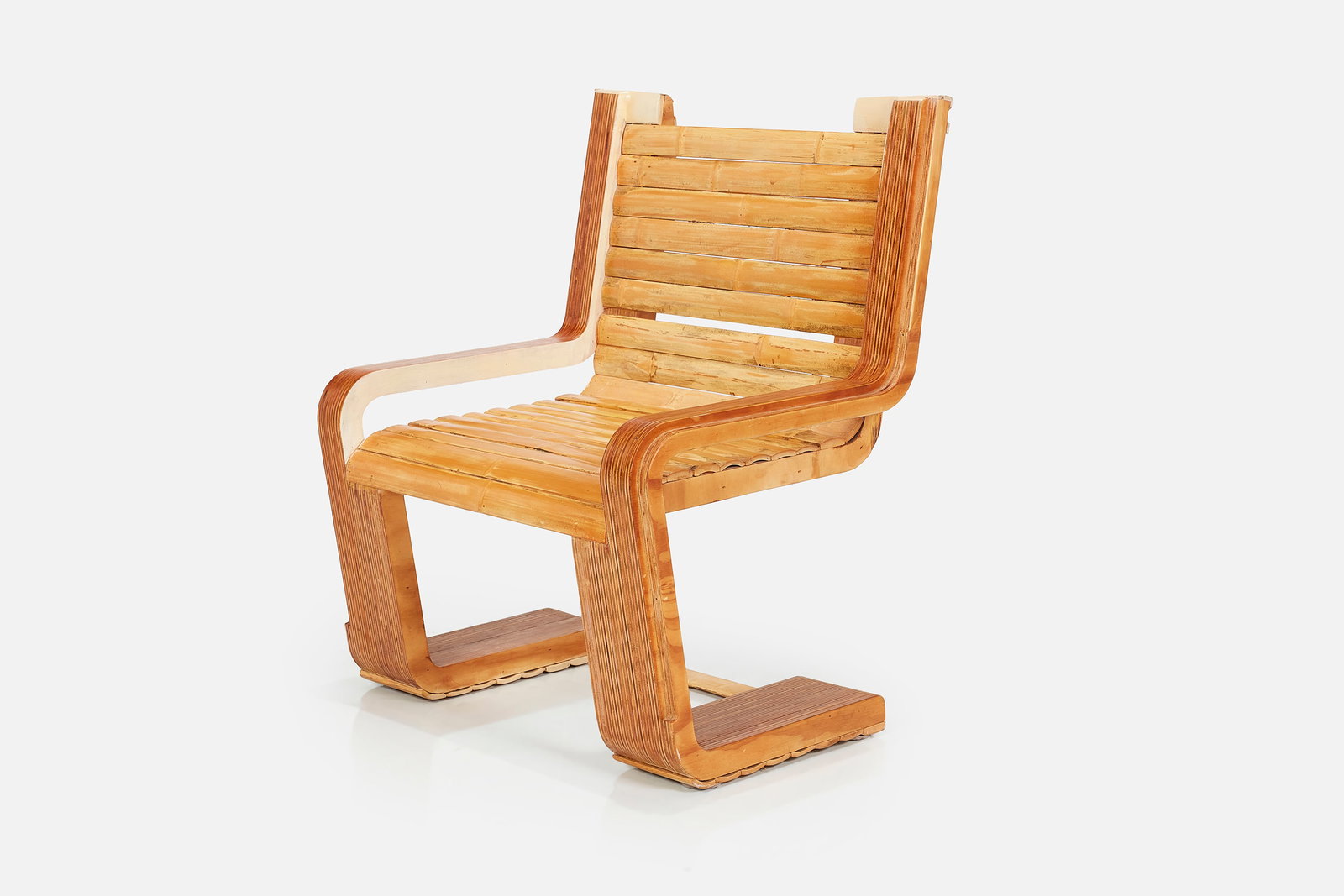 Japanese, Lounge Chair: JAPANESE Cantilevered lounge chair, 1970s Bamboo, laminated wood, painted wood. 33" H x 26.5" W x 22.75" D Seat height: 15.5"