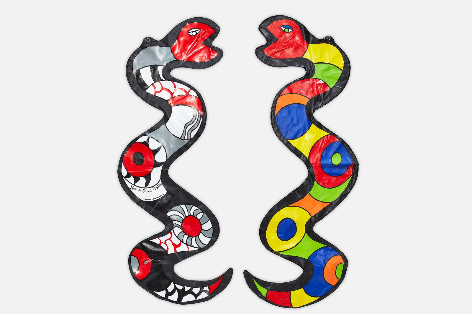 Niki de Saint Phalle, Inflatable 'Snake' Sculptures (2): NIKI DE SAINT PHALLE (French, 1930–2002) Pair of inflatable 'Snake' sculptures, 1999 Screenprint on vinyl. Published by Flammarian 4, France. Signed in marker and printed &quo
