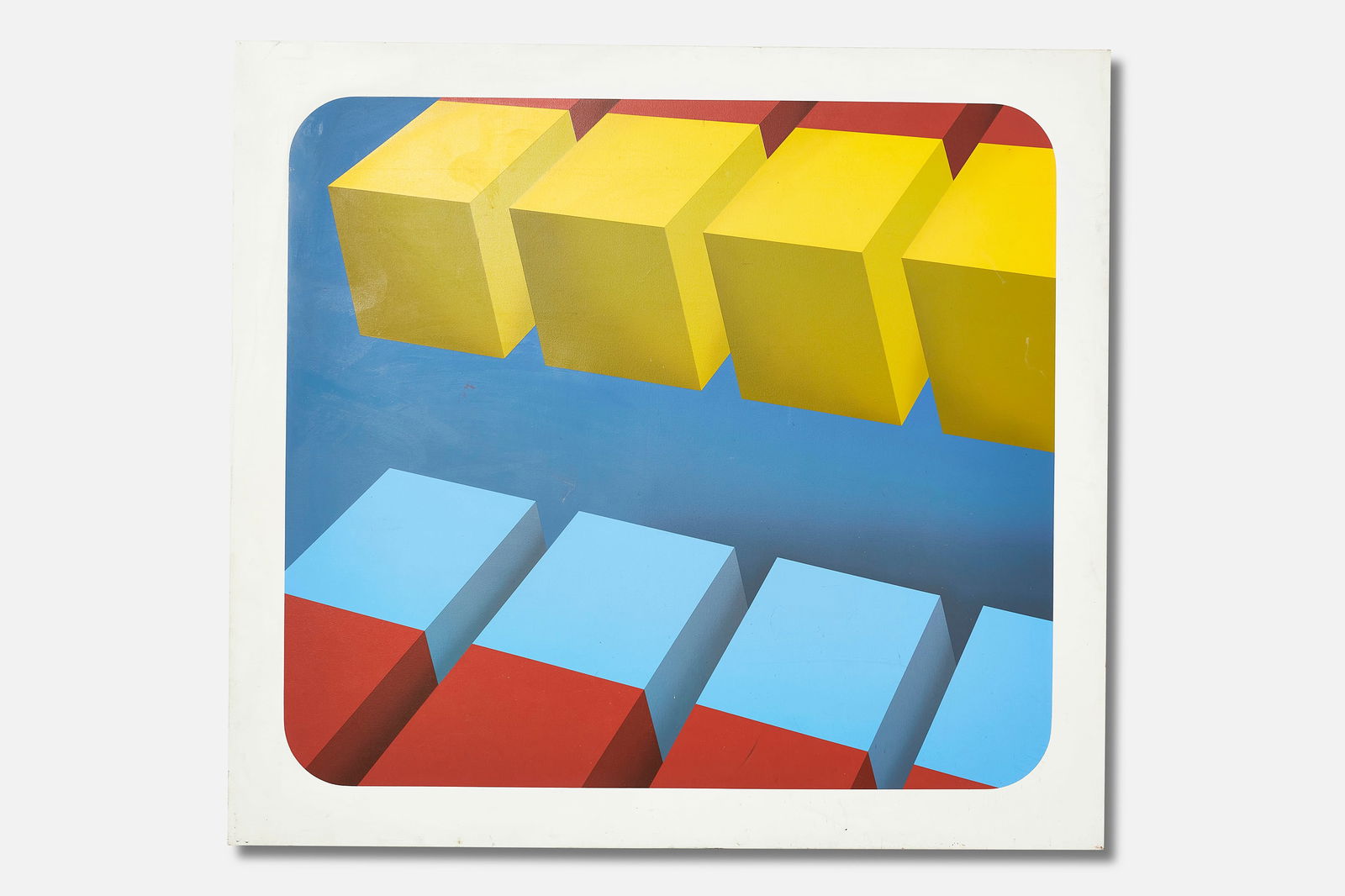 Marko Spalatin, 'Cubes in Space' Painting: MARKO SPALATIN (b. 1945)'Cubes in Space', 1972Acrylic on canvas.Illegibly signed, dated and titled verso. 66" H x 72.5" W