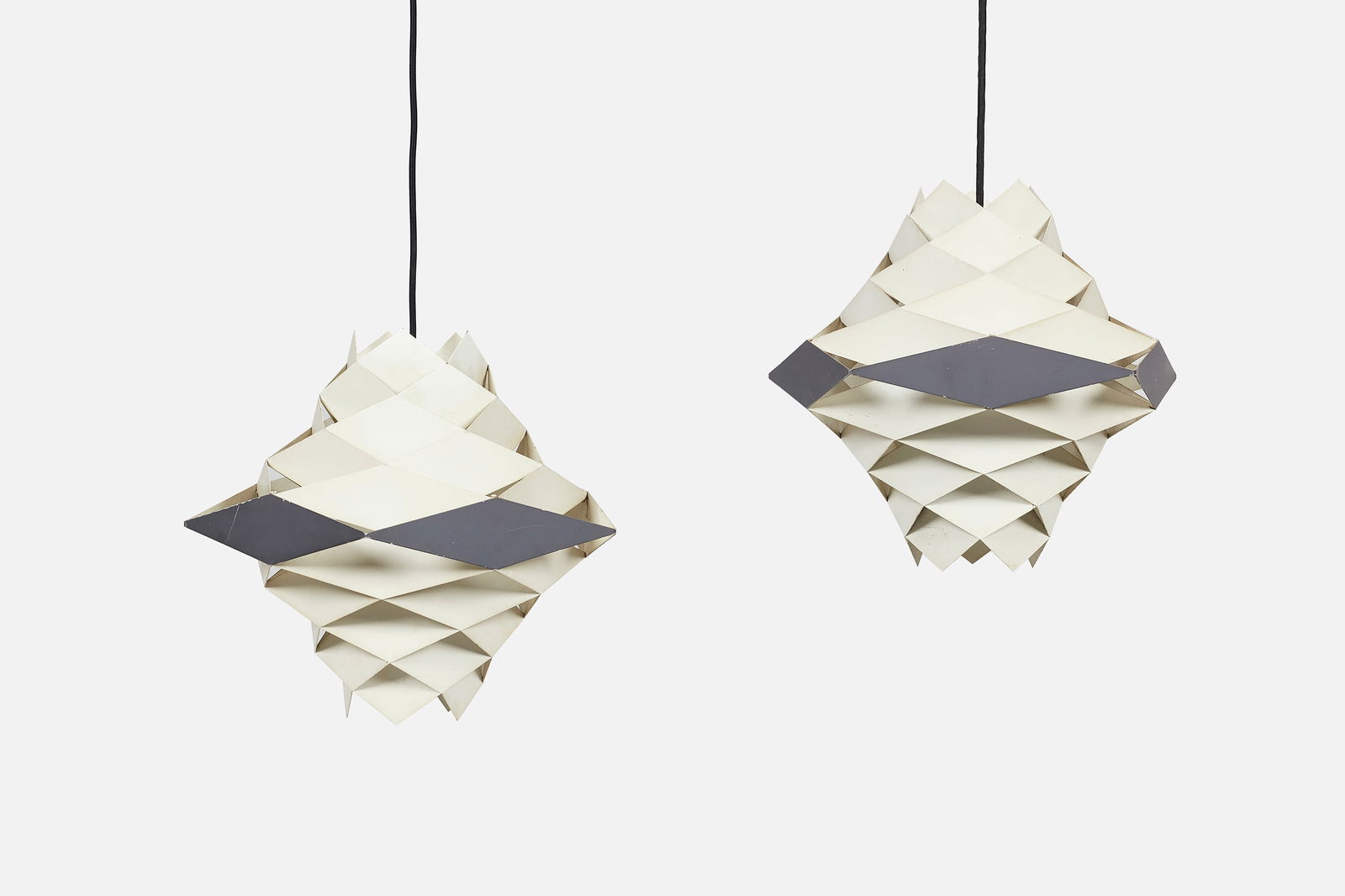 Preben Dahl, 'Symfoni' Pendant Lamps (2): PREBEN DAHLPair of 'Symfoni' pendant lamps, 1962Laquered metal. Produced by Hans Folsgaard A/S, Denmark.One with manufacturer's label. Each: 14" H x 14" W x 14"