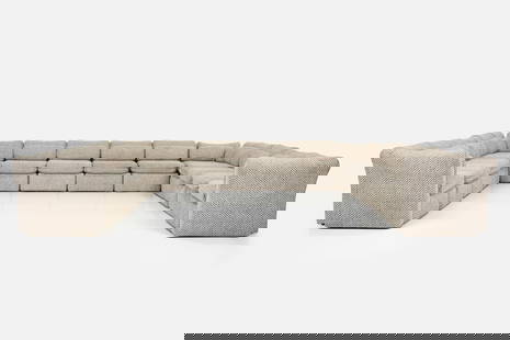 Arthur Elrod, Sectional Sofa (14): ARTHUR ELRODFourteen-part sectional sofa, 1977Wool, fabric. Custom-made, USA.Dated invoice paperwork under one corner section's seat cushion. Overall, as pictured: 26" H x 164&qu