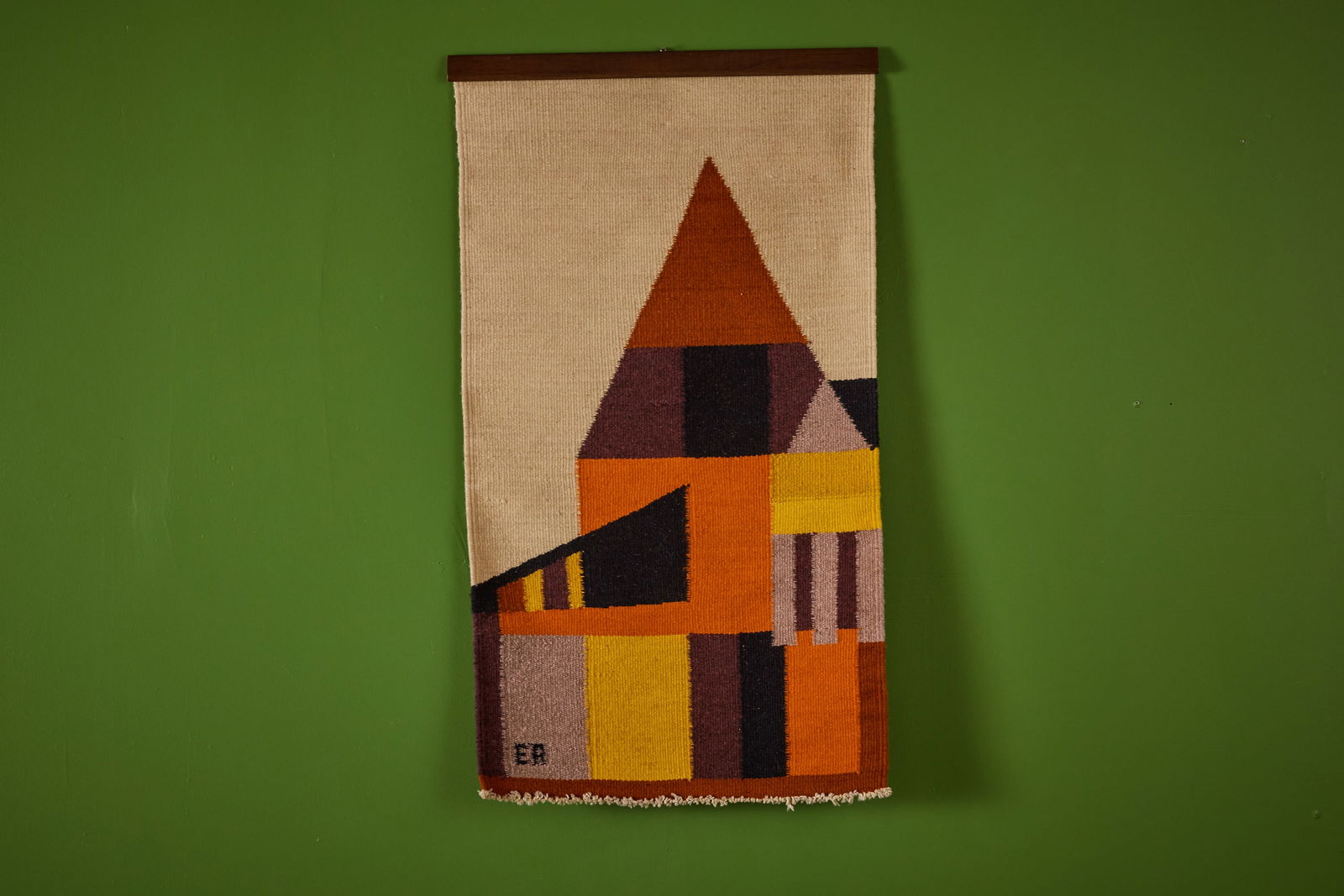 Evelyn Ackerman, 'House' Tapestry: EVELYN ACKERMAN'House' tapestry, ca. 1960Hand-woven wool. Hand-woven in Mexico for ERA Industries, USA.Initialed in the weave. 34" H x 20" W