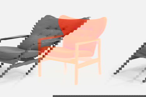 Magnus Stephensen, Lounge Chair: MAGNUS STEPHENSENLounge chair, 1950sTeak, fabric. Manufactured by AJ Iversen, Denmark. 31.5" H x 30.25" W x 27" DSeat height: 15"