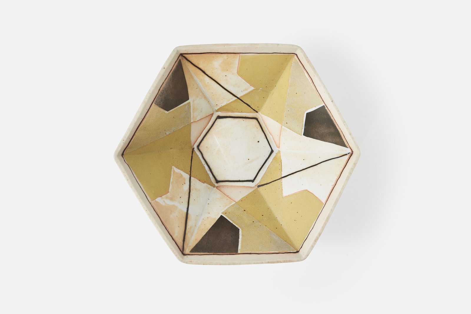 Bodil Manz, Faceted Bowl: BODIL MANZFaceted bowl, 2000sTransfer-printed porcelain. Studio-made, Denmark.Underside painted "BODIL MANZ" and with artist's mark. 2.5" H x 8" Diameter