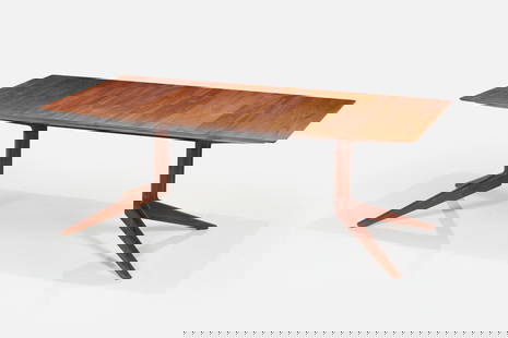 Matthew Hilton, 'Cross' Extension Table: MATTHEW HILTON'Cross' extension table, 2005Walnut. Manufactured by Case, England.Underside with branded manufacturer's mark. 29.5" H x 78.75" W x 39.25" D118.25"
