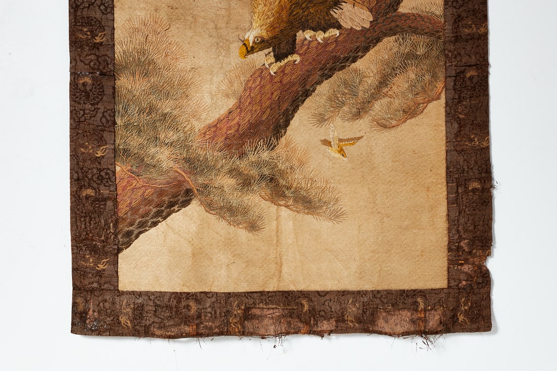 Japanese, Tapestry: JAPANESETapestry, 19th centurySilk embroidery over fabric, fabric. 55" H x 36" W