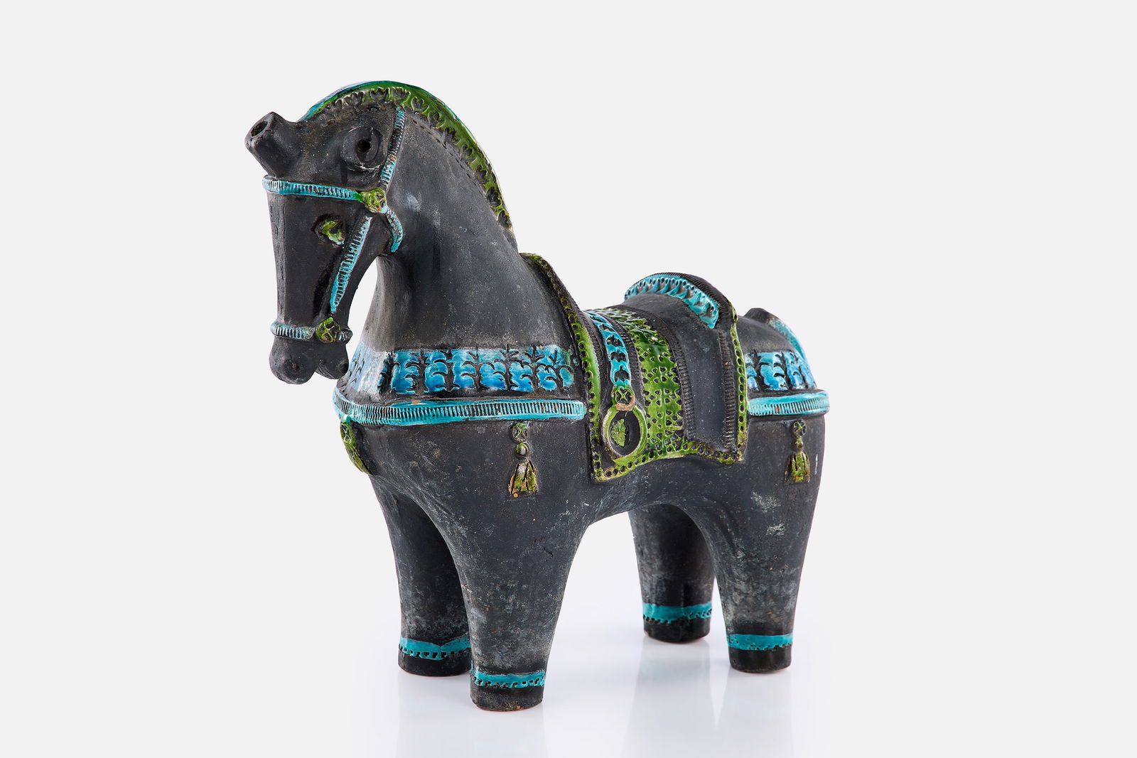 Aldo Londi, Horse: ALDO LONDIHorse sculpture, ca. 1960Glazed earthenware. Produced by Bitossi, Italy for Raymor, USA.Underside with remnant of a label. 15.25" H x 6.5" W x 15" D