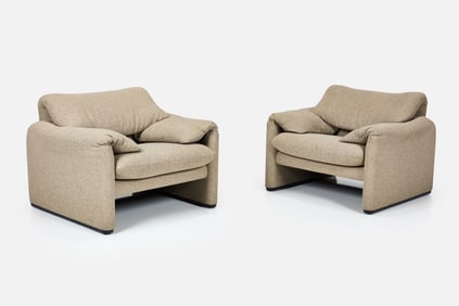 Vico Magistretti, 'Maralunga' Lounge Chairs (2)
