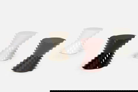 Rodolfo Dordoni, 'Cesar' Tables / Stools (4): RODOLFO DORDONISet of four 'Cesar' tables, ca. 2015Lacquered Baydur 60. Manufactured by Minotti, Italy.Underside of each with manufacturer's label. Each: 18" H x 14" Diame