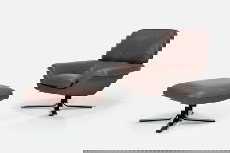 Rodolfo Dordoni, 'Blake Soft' Lounge Chair + Ottoman (2): RODOLFO DORDONI'Blake Soft' lounge chair and ottoman, 2015Leather, powder-coated steel. Manufactured by Minotti, Italy.Manufacturer's labels present. Chair: 35" H