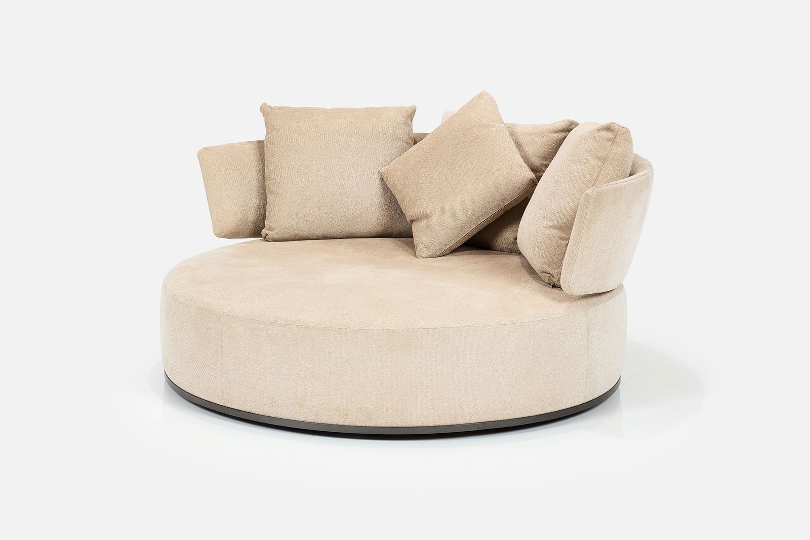 Antonio Citterio, Large 'Amoenus' Swivel Chaise: ANTONIO CITTERIOLarge 'Amoenus' swivel chaise, ca. 2020Fabric, die-cast aluminum. Manufactured by B&B Italia, Italy.Seam with manufacturer's label. 28.75" H x 66.75" D