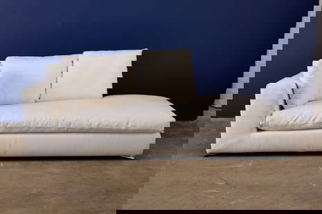 Rodolfo Dordoni, Right-Armed Chaise: RODOLFO DORDONIRight-arm chaise, 2007Fabric, chrome-plated steel. Manufactured by Minotti, Italy.Underside of cushion with manufacturer's labels. 31" H x 84" W x 40.5"